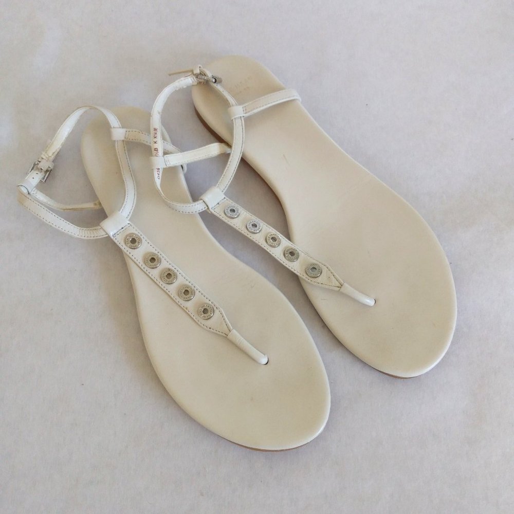 Cole Haan White T-Strap Leather Sandals